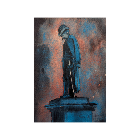 Man on the Monument to the Fallen 4x6" original watercolor painting Urbana, Ohio